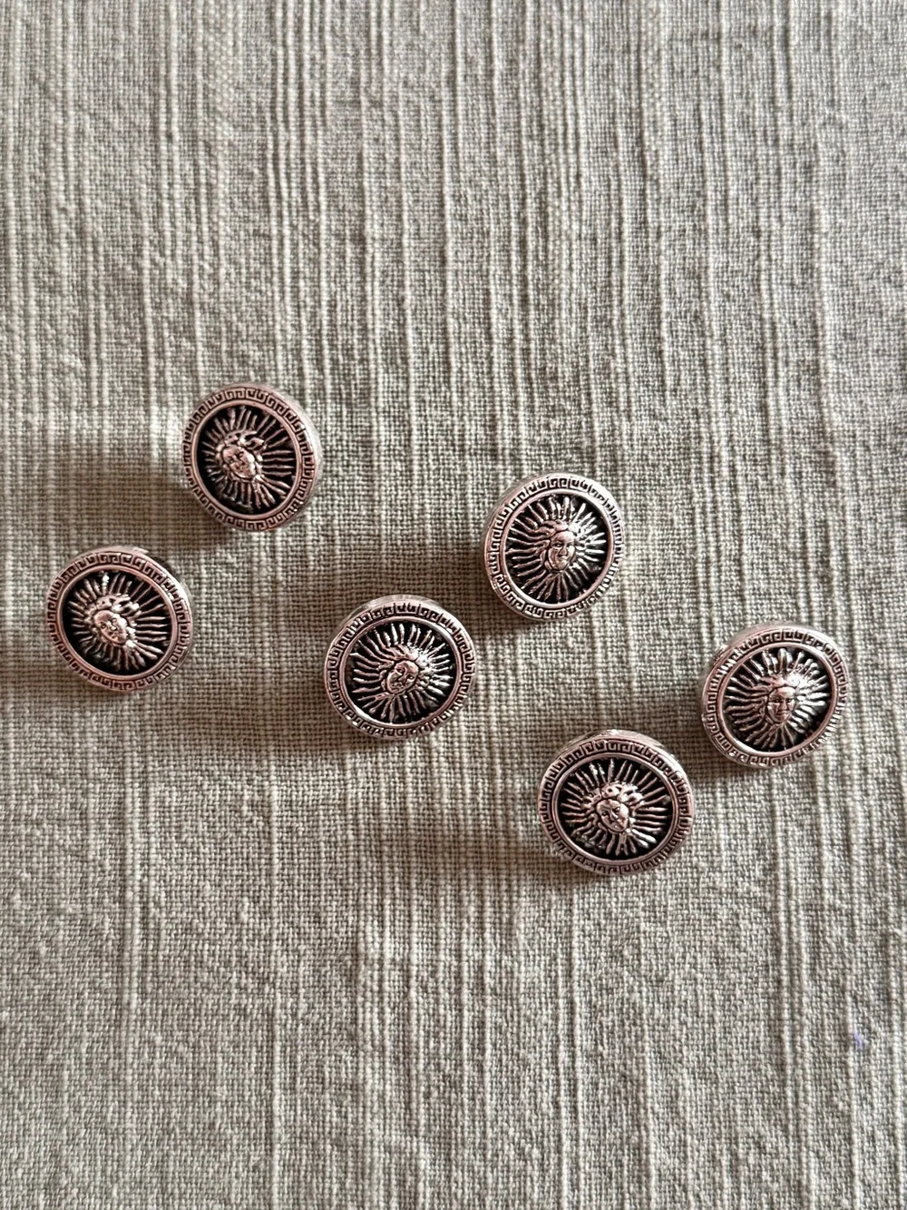 Set of 6 Vintage Buttons Enzo Collection of Tovare Medusa Shank Silver Tone